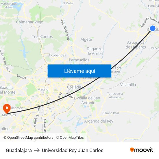 Guadalajara to Universidad Rey Juan Carlos map