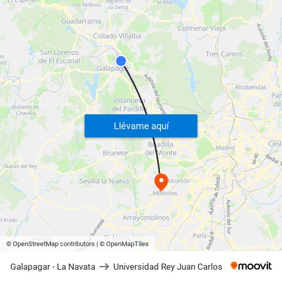 Galapagar - La Navata to Universidad Rey Juan Carlos map