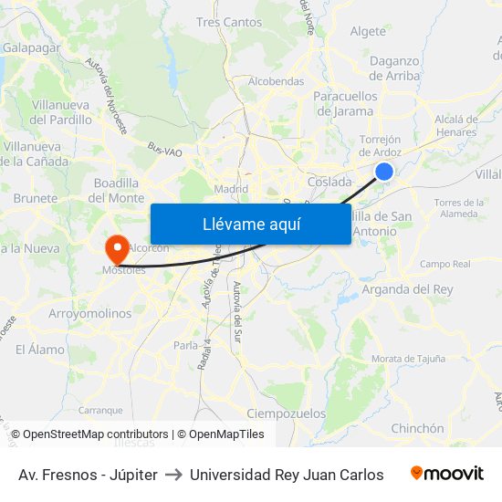 Av. Fresnos - Júpiter to Universidad Rey Juan Carlos map
