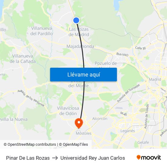 Pinar De Las Rozas to Universidad Rey Juan Carlos map