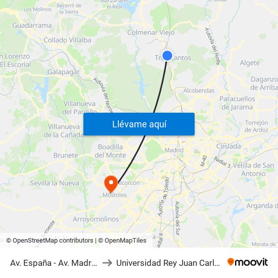 Av. España - Av. Madrid to Universidad Rey Juan Carlos map
