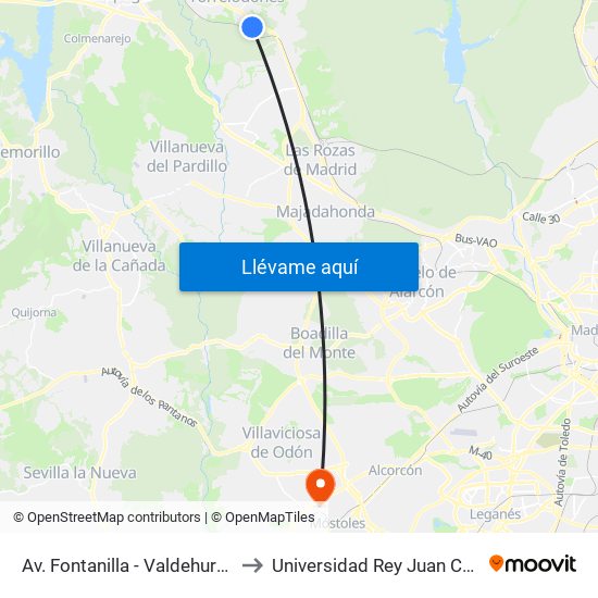 Av. Fontanilla - Valdehurones to Universidad Rey Juan Carlos map