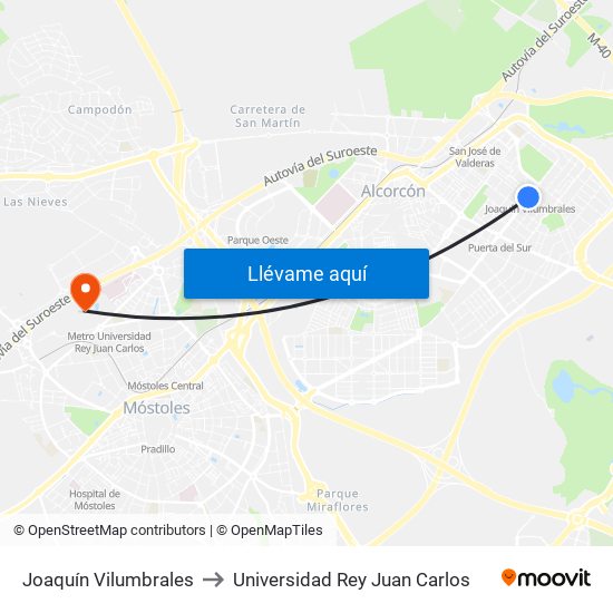 Joaquín Vilumbrales to Universidad Rey Juan Carlos map