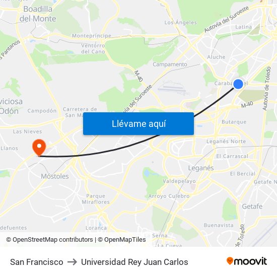 San Francisco to Universidad Rey Juan Carlos map