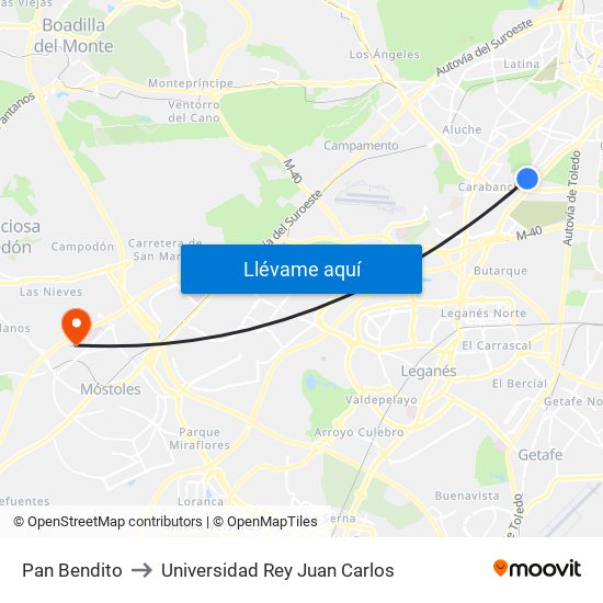Pan Bendito to Universidad Rey Juan Carlos map