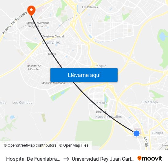 Hospital De Fuenlabrada to Universidad Rey Juan Carlos map