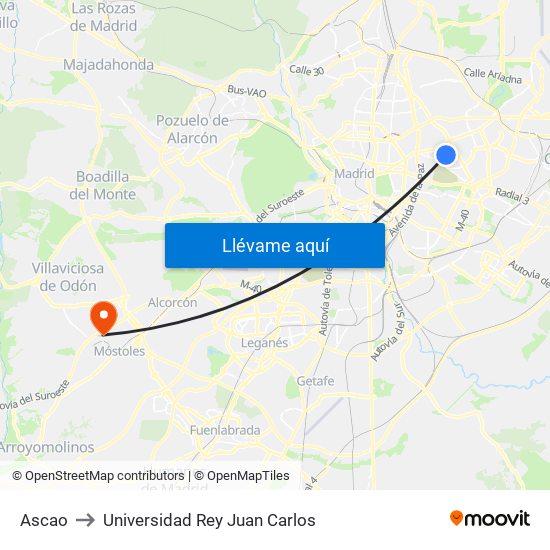 Ascao to Universidad Rey Juan Carlos map