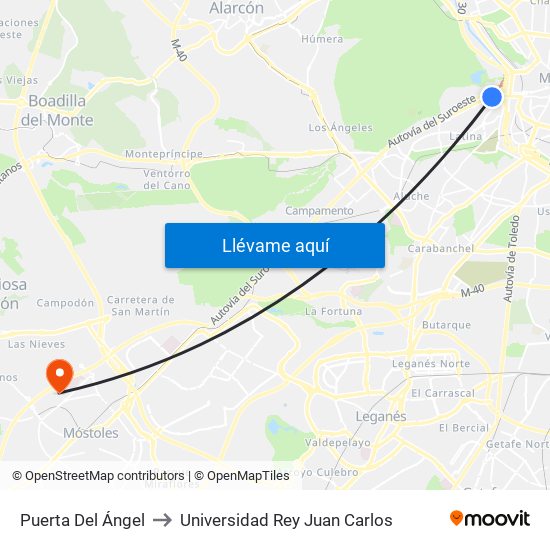 Puerta Del Ángel to Universidad Rey Juan Carlos map
