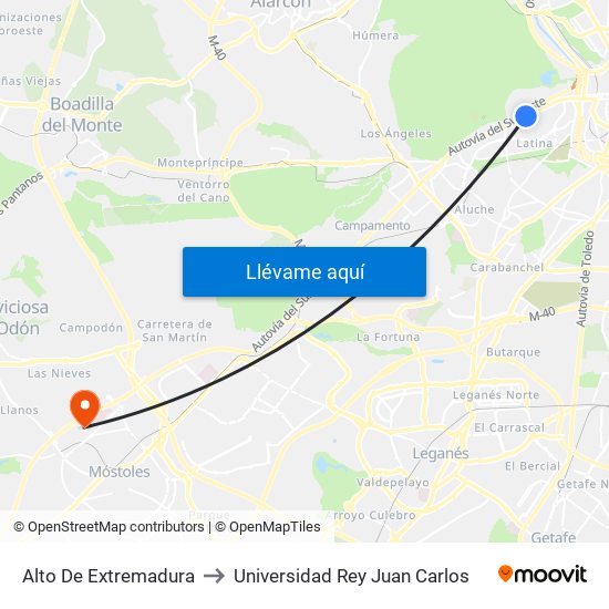 Alto De Extremadura to Universidad Rey Juan Carlos map
