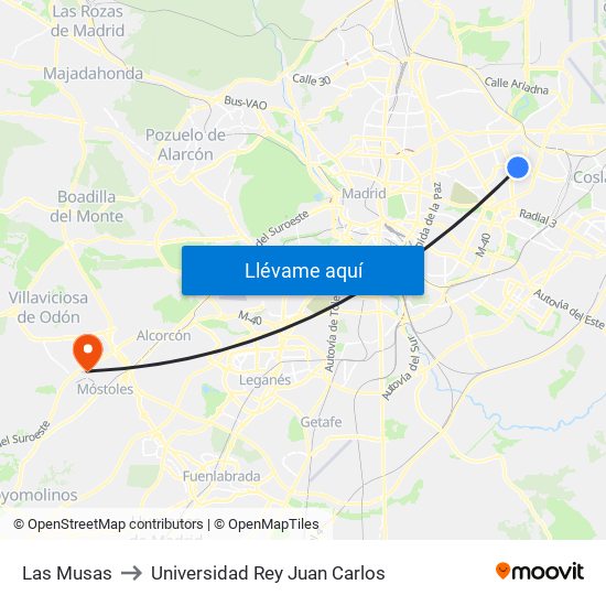 Las Musas to Universidad Rey Juan Carlos map