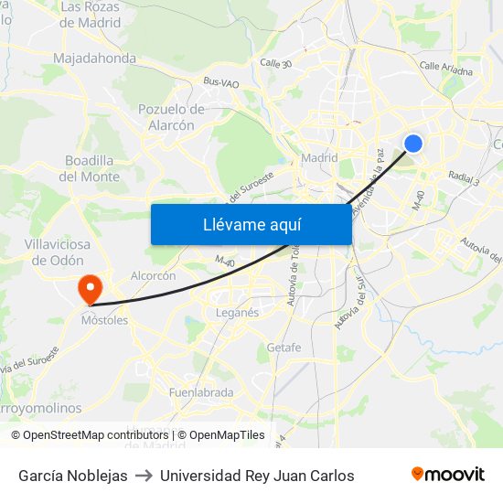 García Noblejas to Universidad Rey Juan Carlos map