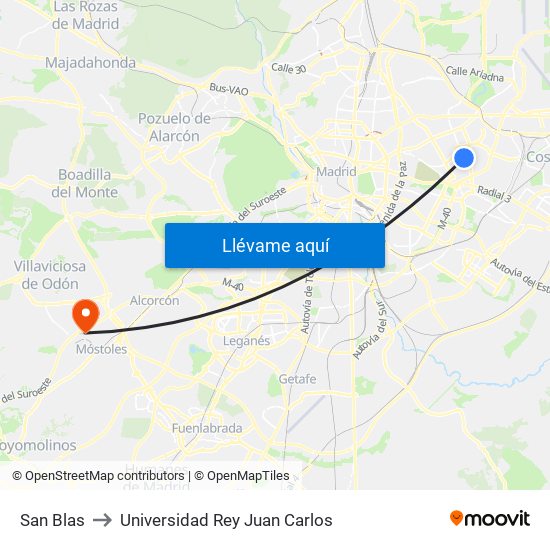 San Blas to Universidad Rey Juan Carlos map