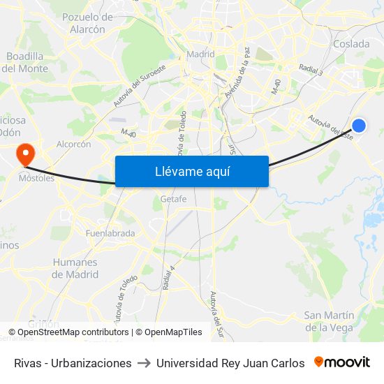 Rivas - Urbanizaciones to Universidad Rey Juan Carlos map