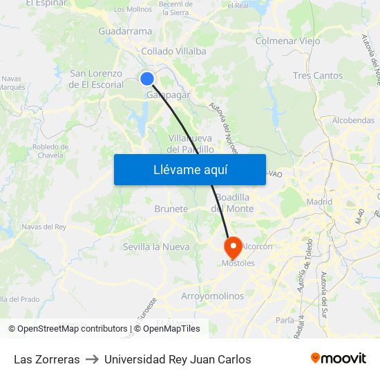 Las Zorreras to Universidad Rey Juan Carlos map