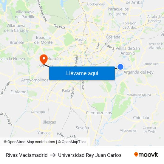 Rivas Vaciamadrid to Universidad Rey Juan Carlos map