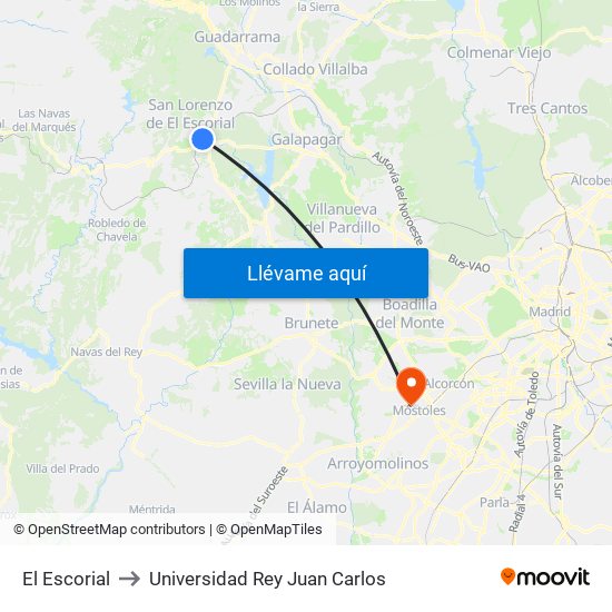 El Escorial to Universidad Rey Juan Carlos map