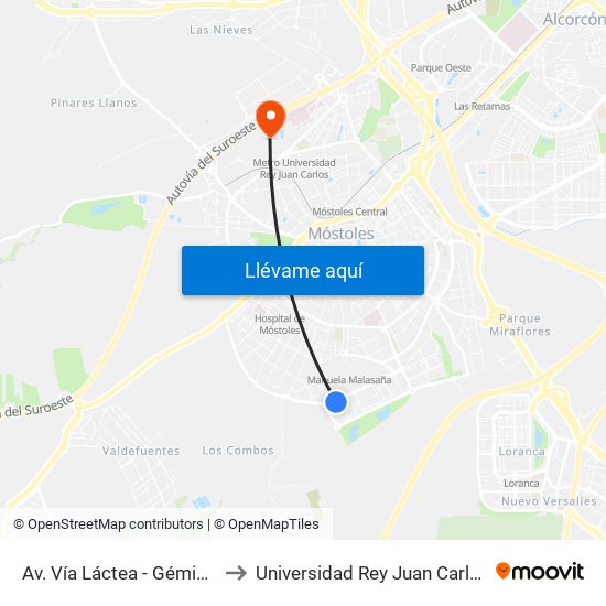 Av. Vía Láctea - Géminis to Universidad Rey Juan Carlos map