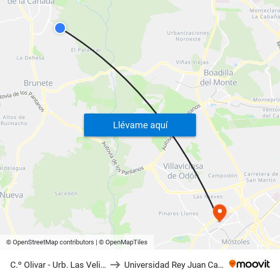 C.º Olivar - Urb. Las Velisas to Universidad Rey Juan Carlos map