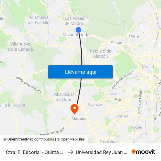 Ctra. El Escorial - Quinta Del Sol to Universidad Rey Juan Carlos map