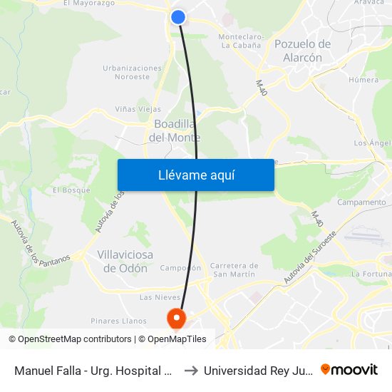 Manuel Falla - Urg. Hospital Pta. De Hierro to Universidad Rey Juan Carlos map