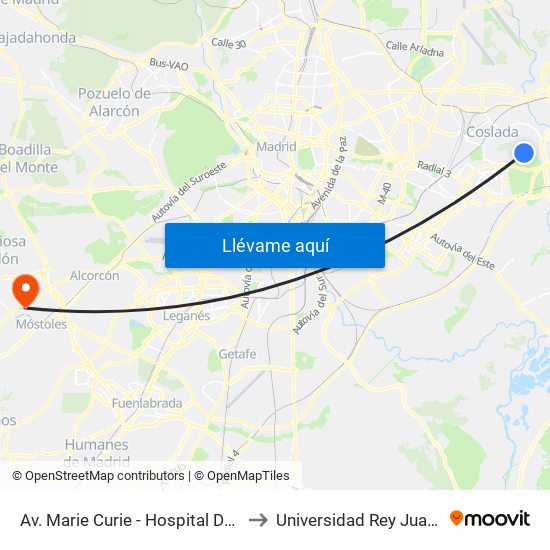 Av. Marie Curie - Hospital Del Henares to Universidad Rey Juan Carlos map