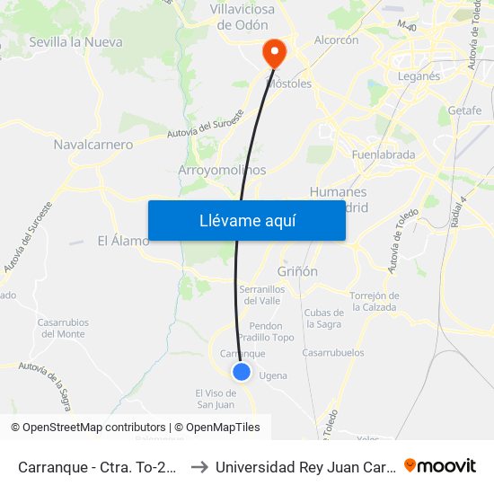 Carranque - Ctra. To-2034 to Universidad Rey Juan Carlos map