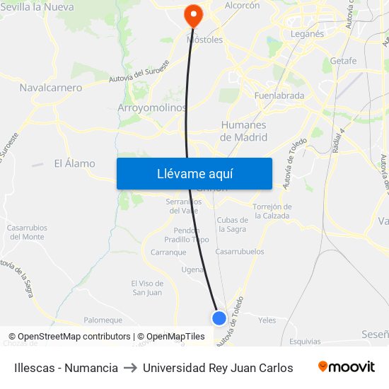Illescas - Numancia to Universidad Rey Juan Carlos map