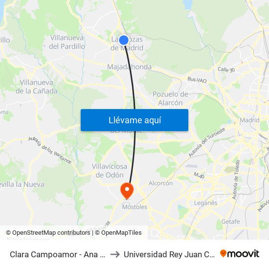 Clara Campoamor - Ana Tutor to Universidad Rey Juan Carlos map