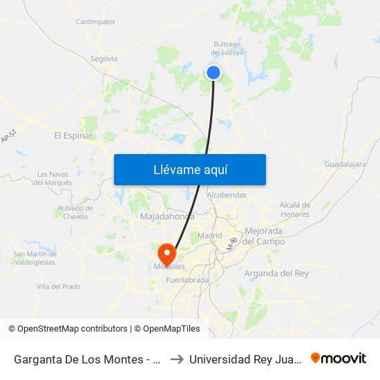 Garganta De Los Montes - San Isidro to Universidad Rey Juan Carlos map