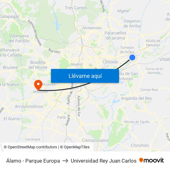 Álamo - Parque Europa to Universidad Rey Juan Carlos map