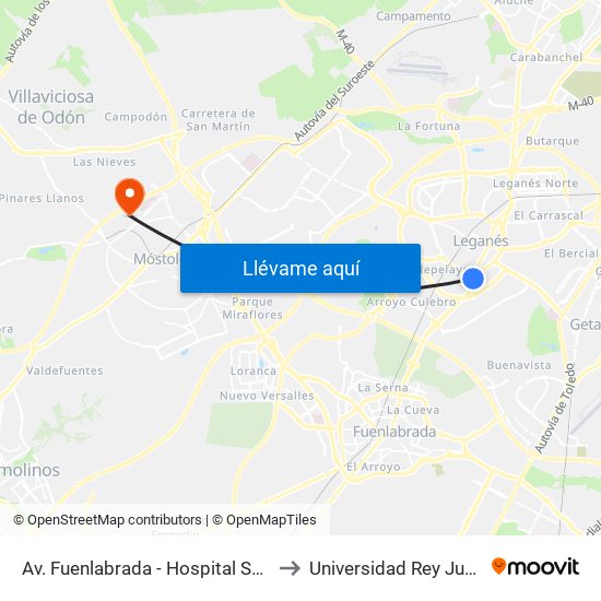 Av. Fuenlabrada - Hospital Severo Ochoa to Universidad Rey Juan Carlos map