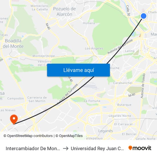 Intercambiador De Moncloa to Universidad Rey Juan Carlos map