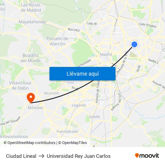 Ciudad Lineal to Universidad Rey Juan Carlos map