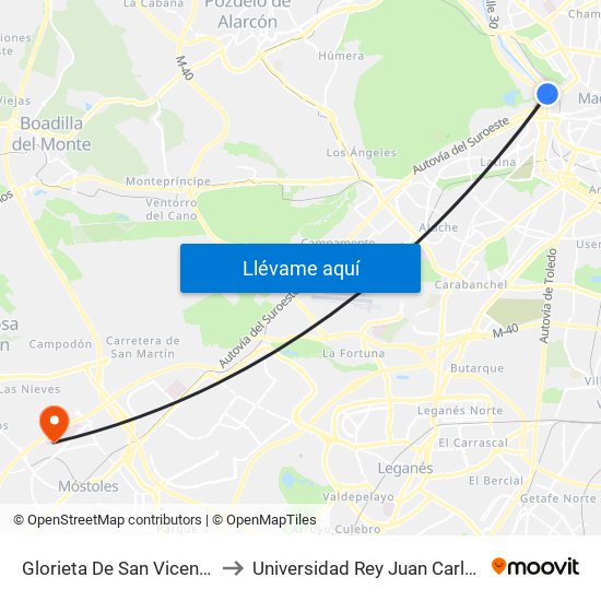 Glorieta De San Vicente to Universidad Rey Juan Carlos map
