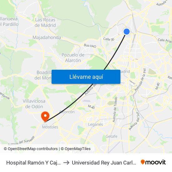 Hospital Ramón Y Cajal to Universidad Rey Juan Carlos map