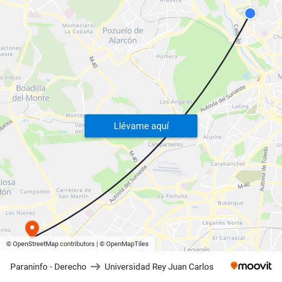 Paraninfo - Derecho to Universidad Rey Juan Carlos map