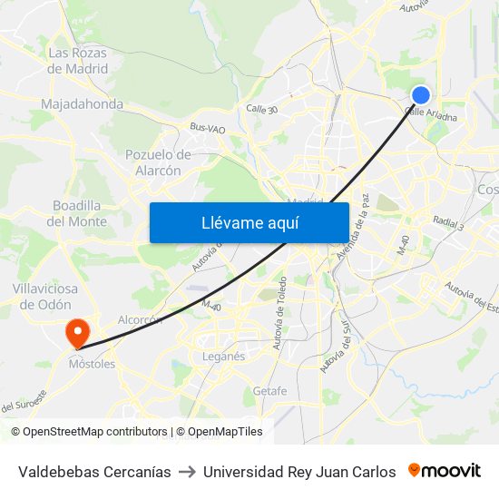 Valdebebas Cercanías to Universidad Rey Juan Carlos map