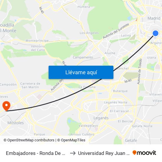 Embajadores - Ronda De Valencia to Universidad Rey Juan Carlos map