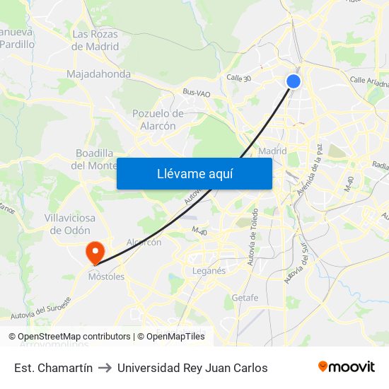 Est. Chamartín to Universidad Rey Juan Carlos map