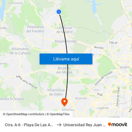 Ctra. A-6 - Playa De Las Américas to Universidad Rey Juan Carlos map