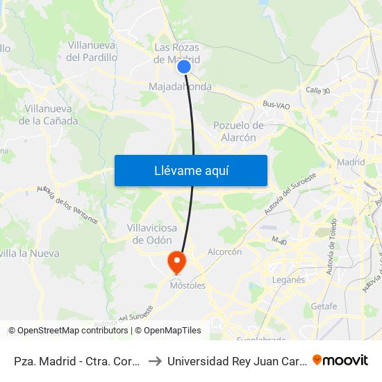 Pza. Madrid - Ctra. Coruña to Universidad Rey Juan Carlos map
