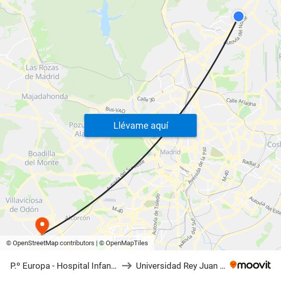 P.º Europa - Hospital Infanta Sofía to Universidad Rey Juan Carlos map