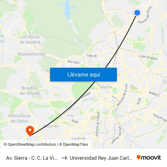 Av. Sierra - C. C. La Viña to Universidad Rey Juan Carlos map