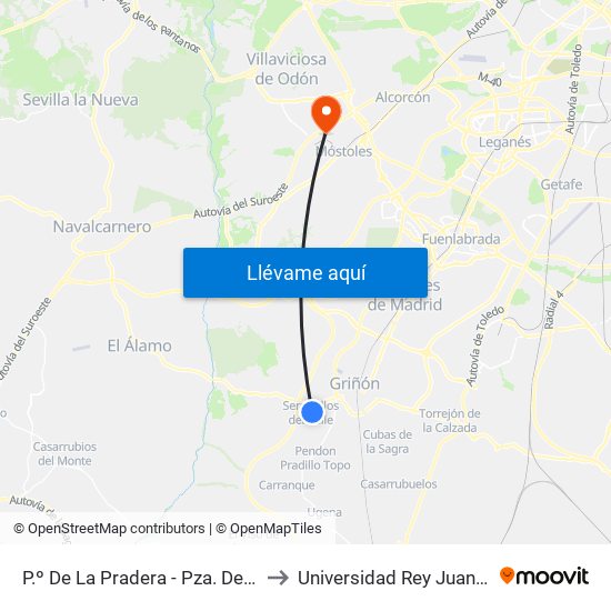 P.º De La Pradera - Pza. Del Puente to Universidad Rey Juan Carlos map