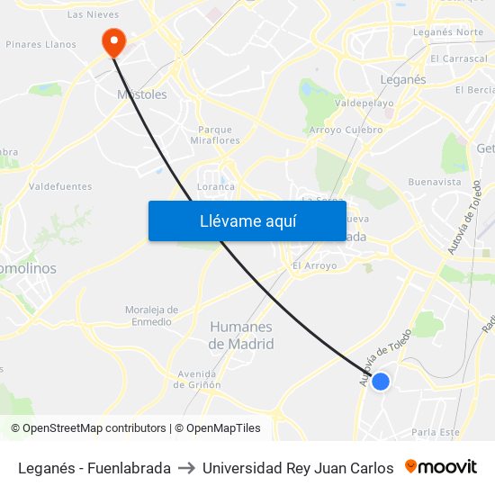 Leganés - Fuenlabrada to Universidad Rey Juan Carlos map