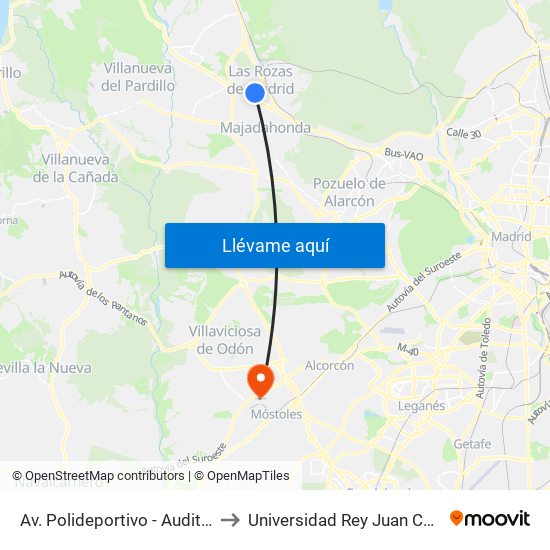 Av. Polideportivo - Auditorio to Universidad Rey Juan Carlos map