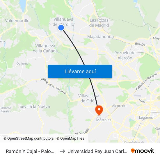 Ramón Y Cajal - Paloma to Universidad Rey Juan Carlos map