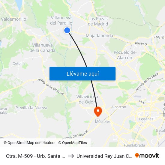 Ctra. M-509 - Urb. Santa María to Universidad Rey Juan Carlos map