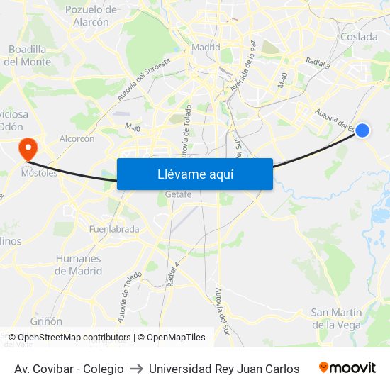 Av. Covibar - Colegio to Universidad Rey Juan Carlos map
