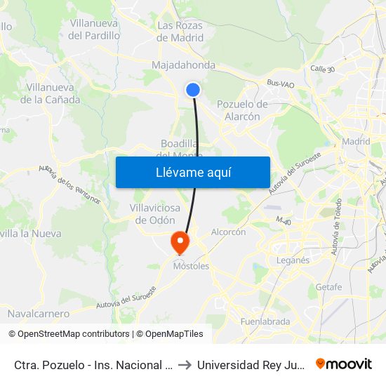 Ctra. Pozuelo - Ins. Nacional De Sanidad to Universidad Rey Juan Carlos map